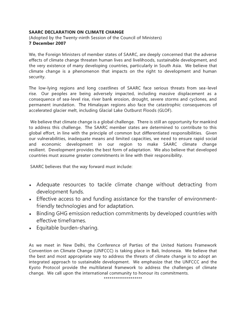 SAARC Declaration on Climate