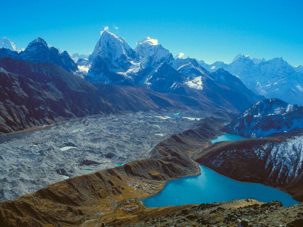 Gokyo with Ngozumpa glacier in Nepal